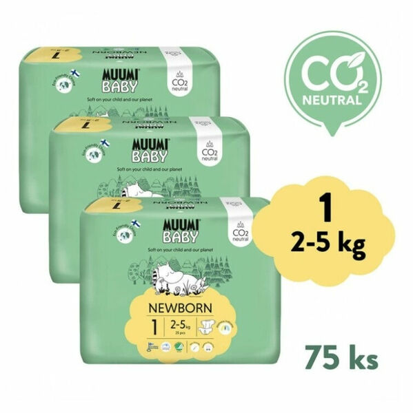 MUUMI BABY 1 Newborn 2-5 kg měsíční balení eko plen 75 ks porovnat ceny