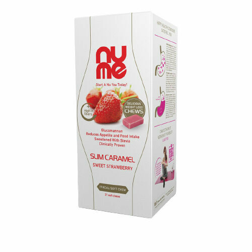 NuMe Slim Boost měkká ovocná karamelka sladká jahoda s Glukomannanem 126g porovnat ceny