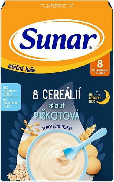 Sunar mléčná kaše s 8 cereáliemi na dobrou noc piškotová 210 g porovnat ceny