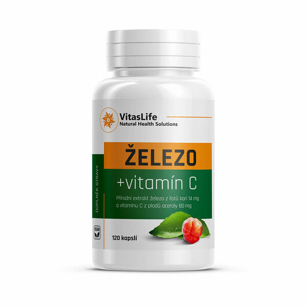 VitasLife 100% přírodní Železo 14 mg + Vitamín C 80 mg 120 kapslí porovnat ceny
