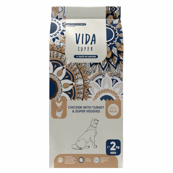 KRAFTIA Vida Super Dog Adult M/L Chicken & Turkey Granule pro psy 1 ks, Hmotnost balení: 2 kg porovnat ceny