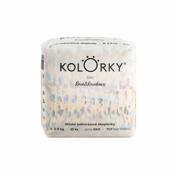 KOLORKY DAY - déšť a duhy - S (3-6 kg) - 25 ks - jednorázové eko plenky porovnat ceny