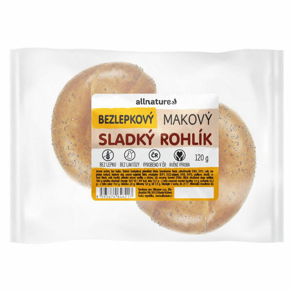 ALLNATURE Bezlepkový makový sladký rohlík čerstvý 120 g porovnat ceny