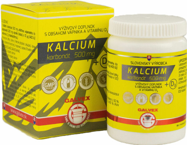 GALVEX Kalcium karbonát 500 mg + D3, 100 tabliet porovnat ceny