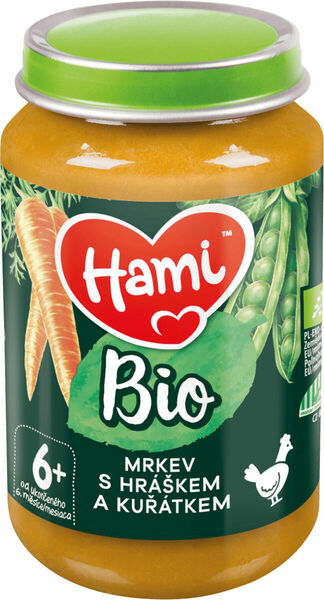 Hami BIO masozeleninový příkrm Mrkev s hráškem a kuřátkem 190g, 6+ porovnat ceny