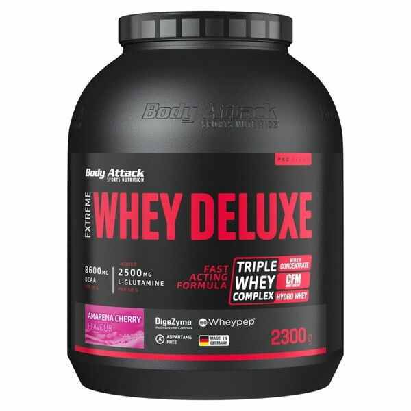 BODY ATTACK Extreme whey deluxe syrovátkový koncentrát izolát hydrolyzát třešeň 2300 g porovnat ceny