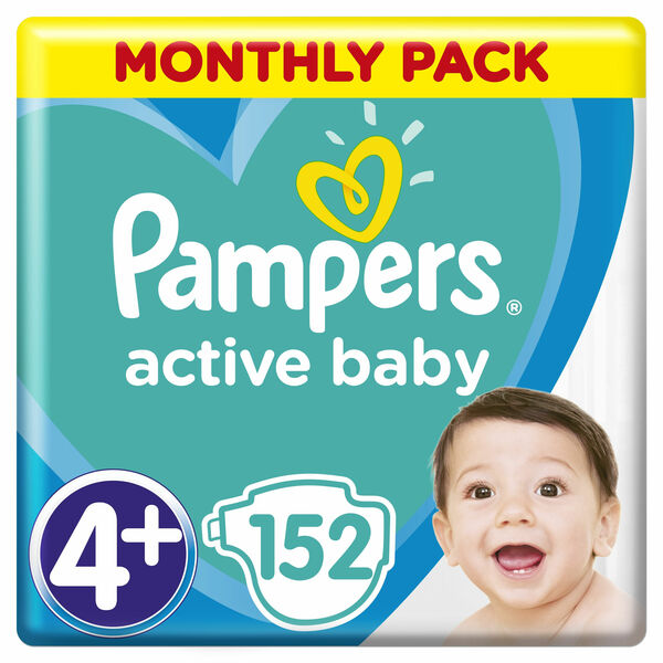 Pampers Active Baby 4+ Maxi+ dětské pleny Monthly Box 152 ks porovnat ceny