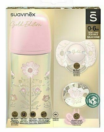 Suavinex Gold Set láhev 270ml + dudlík 0/6m + klip - růžová porovnat ceny
