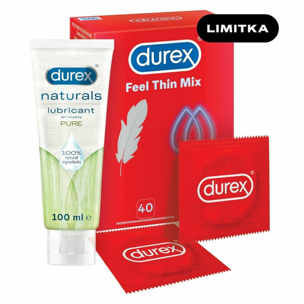 DUREX Feel thin mix 40 kusů + Naturals pure intimní gel 100 ml ZDARMA porovnat ceny