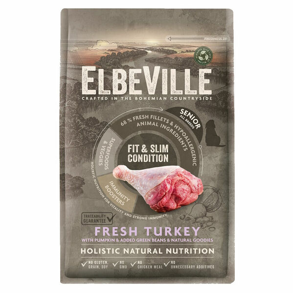 ELBEVILLE Senior Fit and Slim Condition Fresh Turkey granule pro psy 1 kus, Hmotnost balení (g): 11,4 kg porovnat ceny