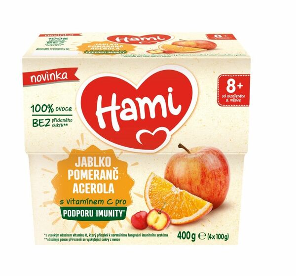 Hami 100% ovoce Jablko pomeranč a acerola 8m+ 4x100 g porovnat ceny