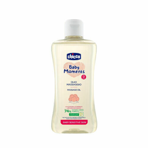 CHICCO Olej masážní s bavlnou a vitamínem E Baby Moments Sensitive 74 % přírodních složek 200ml porovnat ceny