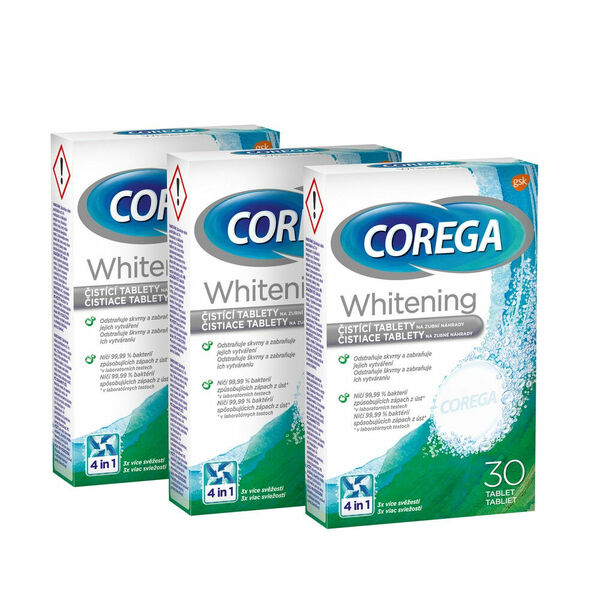 COREGA Whitening antibakteriální tablety 3 balení 30 kusů porovnat ceny