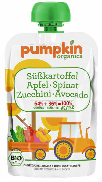 pumpkin organics BIO Zeleninový pyré z brokolice, špenátu s hruškou, mango, maracuja 6.měsíc 100 g porovnat ceny