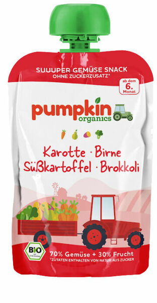 pumpkin organics BIO Zeleninové pyré z mrkve, batátu, brokolice a hrušek 6.měsíc 100 g porovnat ceny