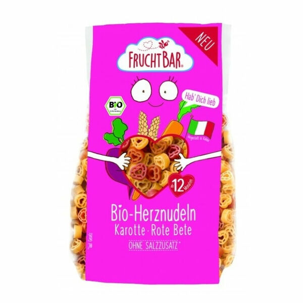 FRUCHTBAR Bio těstoviny srdíčka s mrkví, řepou a pšenicí 12m+ 300 g porovnat ceny