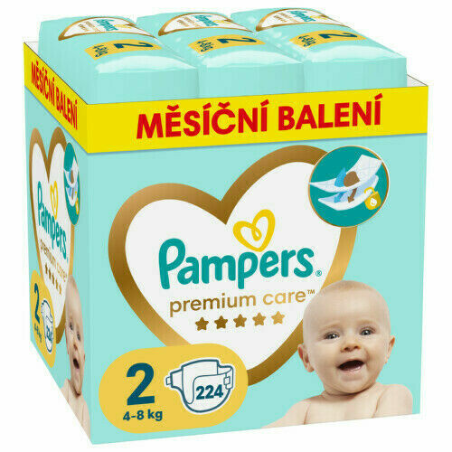 PAMPERS Premium Care plenky velikost 2 Mini 4-8kg měsíční balení 224ks porovnat ceny