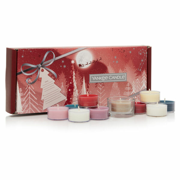 YANKEE CANDLE Čajové svíčky 10 kusů + svícen Vánoční dárková sada porovnat ceny
