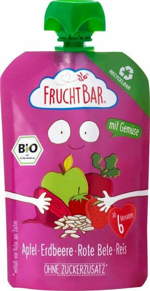 Fruchtbar BIO 100% Recykovatelná ovocná kapsička s jablkem, jahodou, červenou řepou a rýži 100 g porovnat ceny