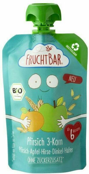 Fruchtbar BIO 100% Recykovatelná ovocná kapsička s jablkem, broskví, meruňkami a ovsem 100 g porovnat ceny