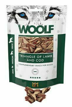 Woolf Pochoutka Lamb And Cod Triangle 100g porovnat ceny