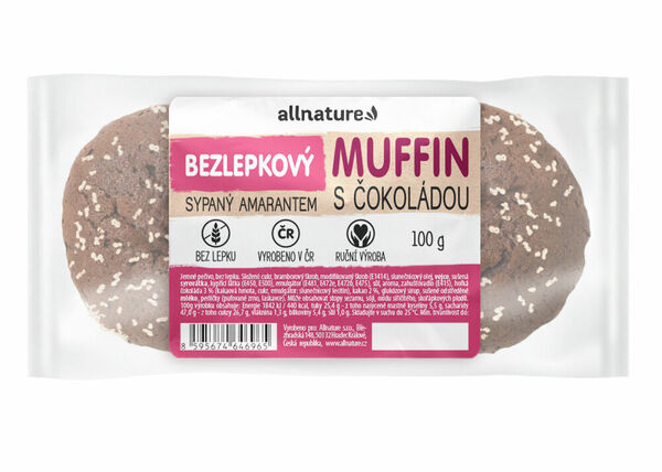 ALLNATURE Bezlepkový Muffin s čokoládou sypaný amaranthem 100 g porovnat ceny
