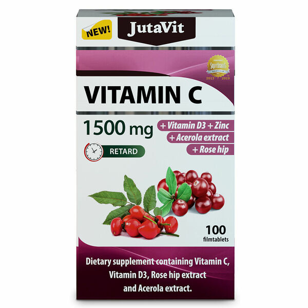JUTAVIT Vitamin C 1500 mg s vitaminem D3 400IU, zinkem, šípky a extraktem z aceroly 100 tablet porovnat ceny