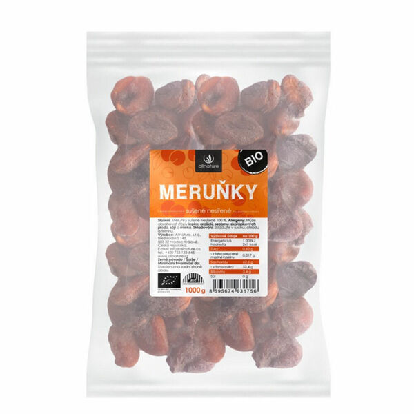 ALLNATURE Meruňky sušené nesířené 1000 g BIO porovnat ceny