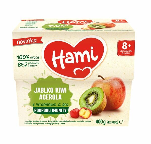 Hami 100% ovoce Jablko kiwi a acerola 8m+ 4x100 g porovnat ceny