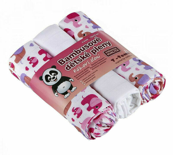 T-tomi  BIO Bambusové pleny, pink elephants / růžoví sloni porovnat ceny