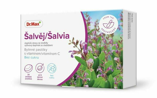 Dr.Max Šalvěj Bylinné pastilky s vitaminem C bez cukru 24 pastilek porovnání ceny