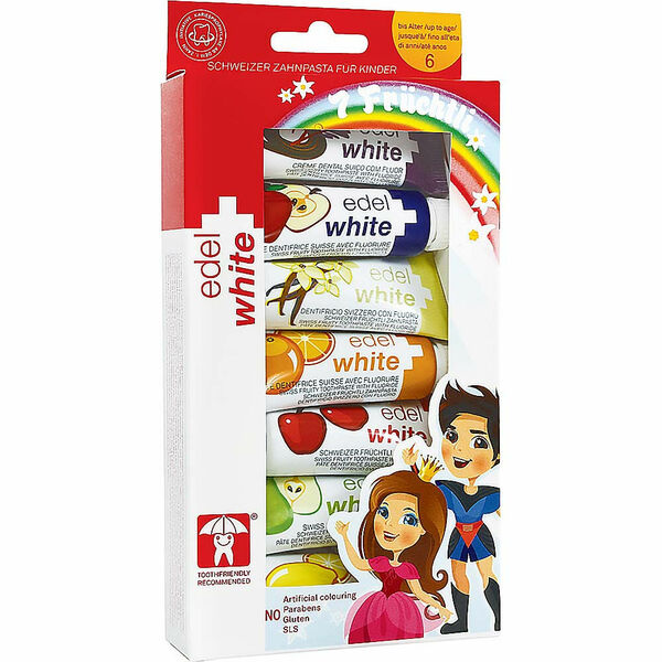 EDEL+WHITE Ovocné zubní pasty pro děti 7x 9,3 ml porovnat ceny