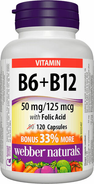 Webber Naturals Vitamín B6 + B12 s kyselinou listovou 120 kapslí porovnat ceny
