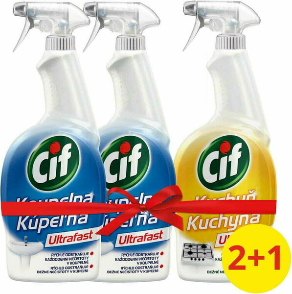 Cif Ultrafast Koupelna čisticí sprej 2x750ml + Cif Ultrafast Kuchyň čisticí sprej 750ml porovnat ceny