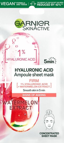 Garnier Skin Naturals síla ampulí v textilní masce s kyselinou hyaluronovou a extraktem z vodního melounu 15g porovnat ceny