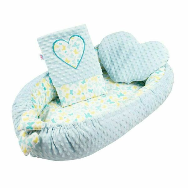 Luxusní hnízdečko s polštářkem a peřinkou New Baby Srdíčko modré porovnat ceny