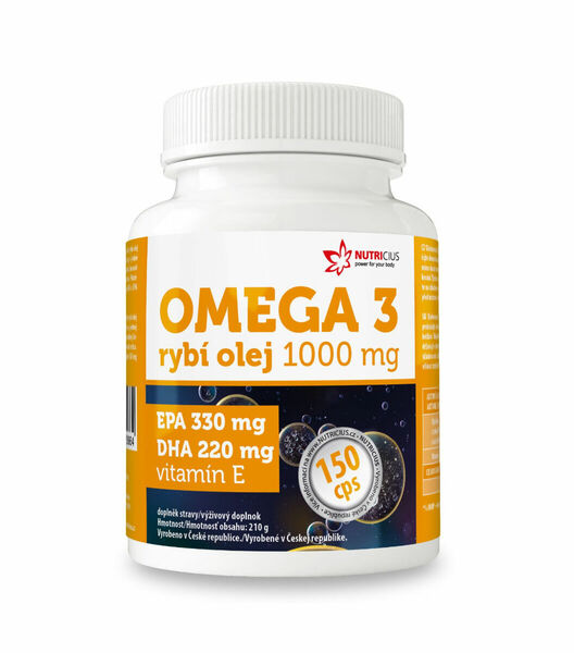 Nutricius Omega 3 Rybí olej 1000 mg EPA 330 mg/DHA 220 mg + vitamín E 150 kapslí porovnat ceny