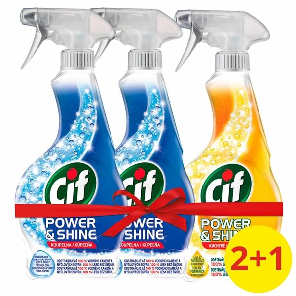 Cif Power&Shine Koupelna čistící sprej 2x500ml + Cif Power&Shine Kuchyň čistící sprej 500ml porovnat ceny