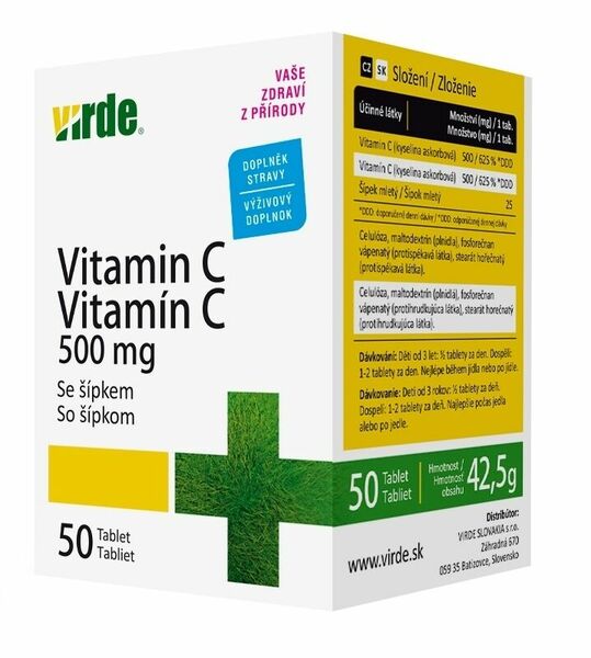 Virde Vitamin C 500 mg se šípkem 50 tablet porovnat ceny