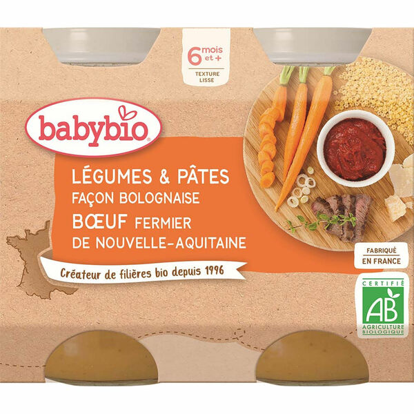 BABYBIO Denní menu Zelenina s těstovinami na boloňský způsob s farmářským hovězím masem 2x200 g porovnat ceny
