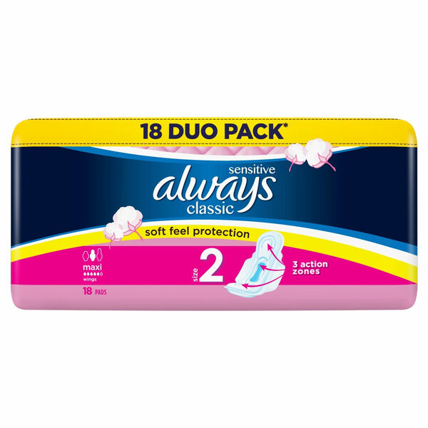 ALWAYS Classic Sensitive Long vel.2 Hygienické vložky s křidélky 18 ks porovnat ceny