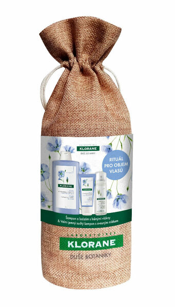 KLORANE Xmass set Len šampon 400 ml + balzám 50 ml + suchý šampon oves 50ml porovnat ceny