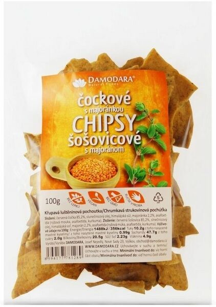 Damodara Chipsy z červené čočky s majoránkou 100g porovnat ceny