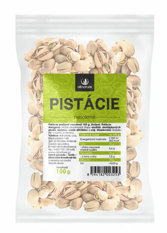 Allnature Pistácie pražené nesolené 100g porovnat ceny