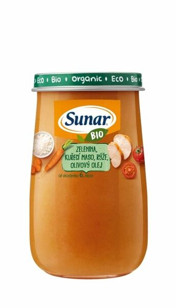Sunar Bio Zelenina, kuřecí maso, rýže, olivový olej 190g porovnat ceny