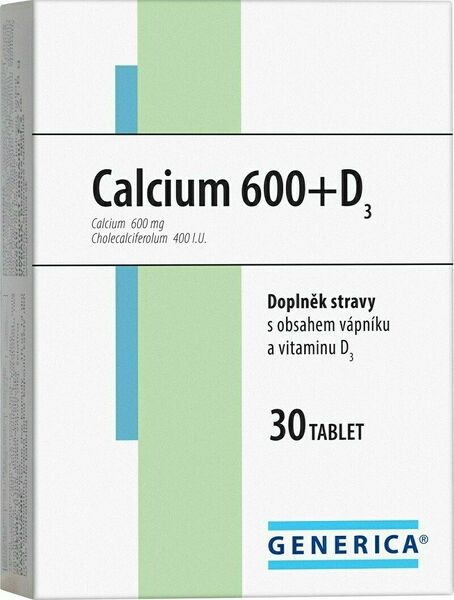 Generica Calcium 600+ vitamín D3 30 tablet porovnat ceny