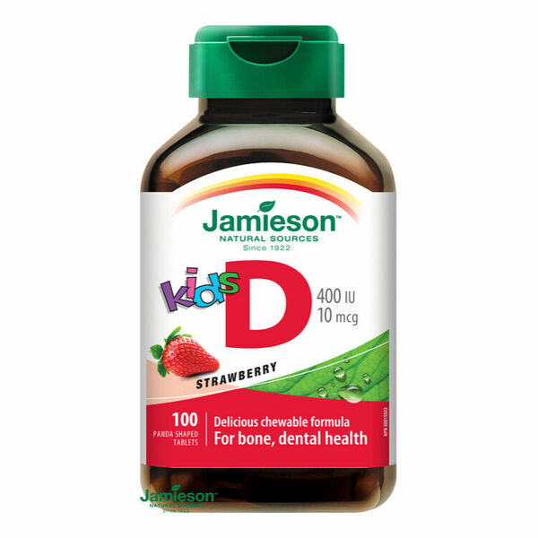 Jamieson Vitamín D3 Kids 400 IU tablety na cucání s příchutí jahody pro děti 100 tablet porovnat ceny