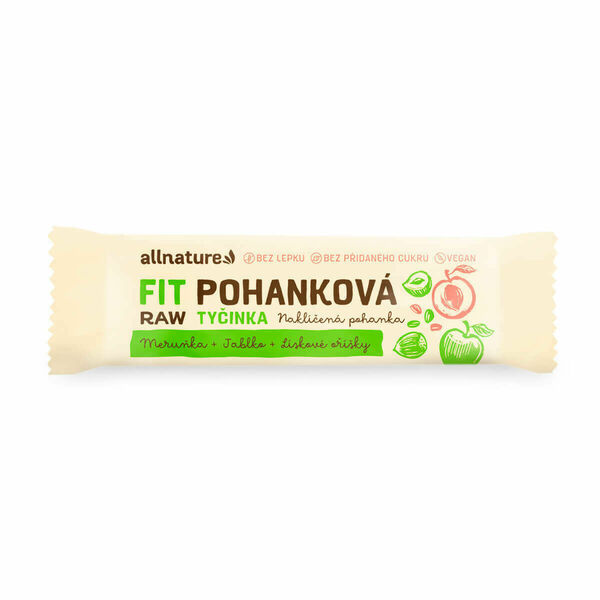 Allnature Bezlepková pohanková tyčinka meruňky, lískové ořechy, jablka 20x45g porovnat ceny