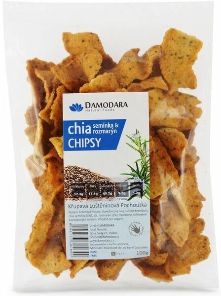 Damodara Chipsy s chia semínky a rozmarýnem 100g porovnat ceny