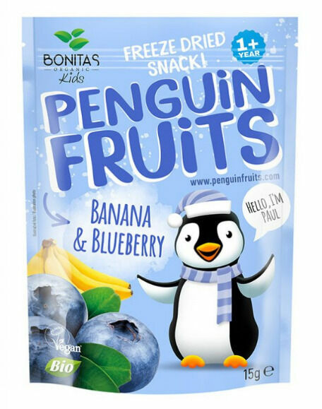 BONITAS  PENGUIN BIO Směs mrazem suš. banánů a borůvek 15g porovnat ceny